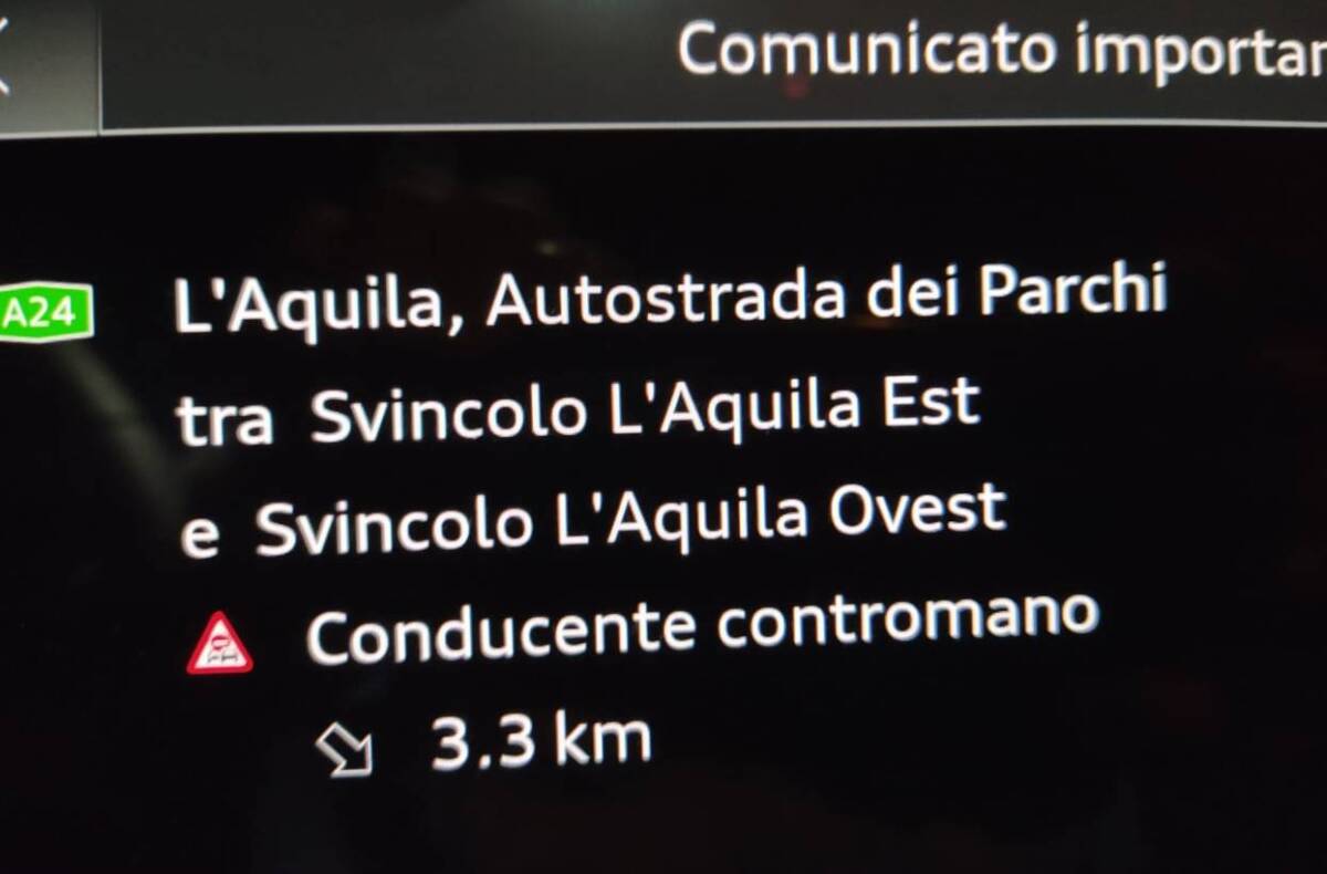 A24: SEGNALATA AUTO CONTROMANO TRA L’AQUILA EST-OVEST, ALLARME RIENTRATO