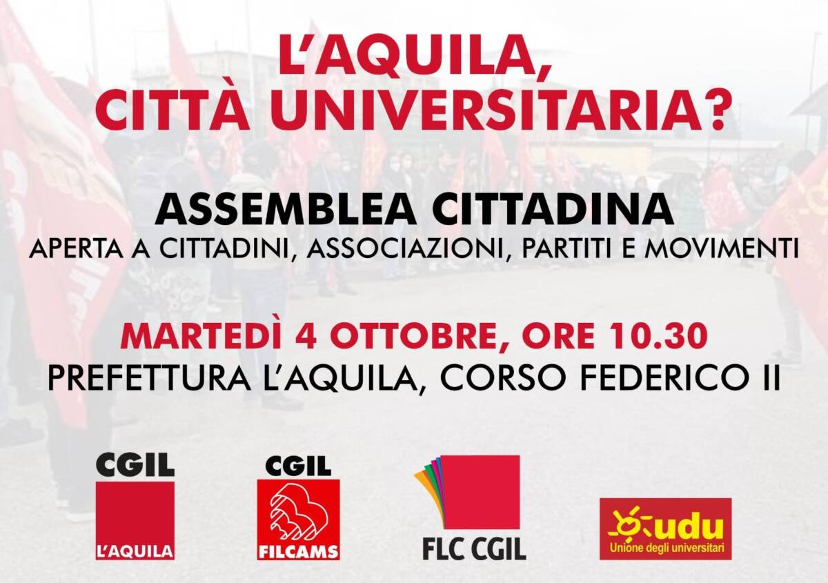 ADSU L’AQUILA: “CITTA’ UNIVERSITARIA?”, DOMANI ASSEMBLEA CITTADINA