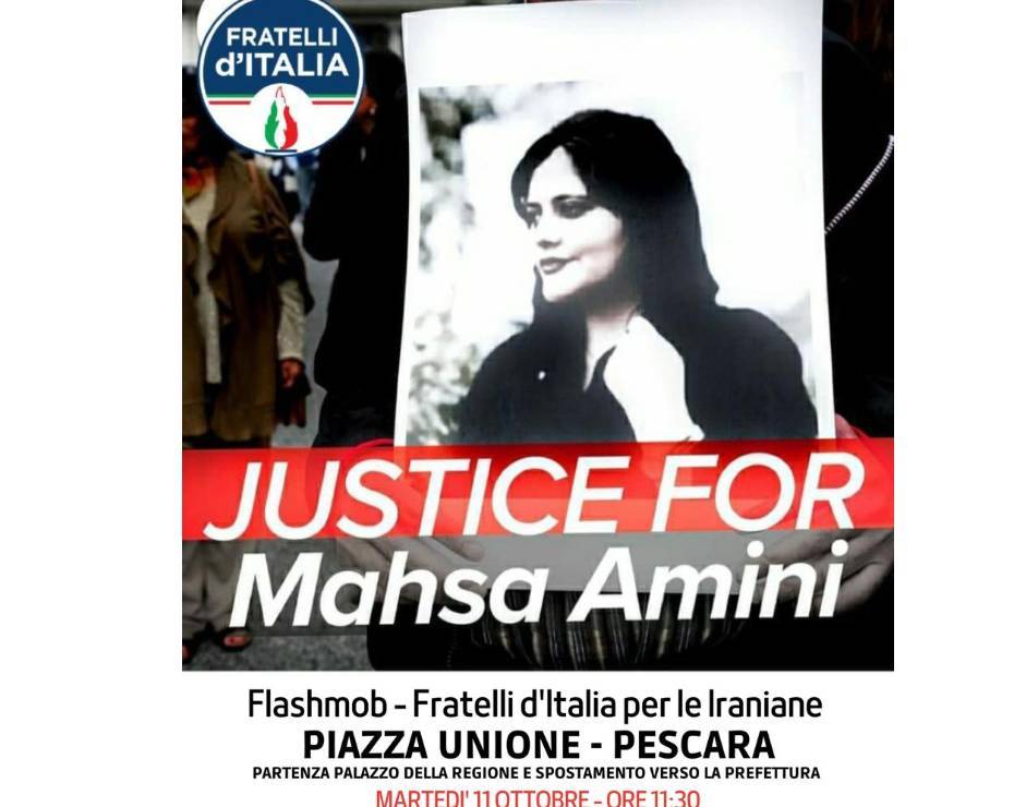 PESCARA, DOMANI FLASHMOB FRATELLI D’ITALIA: “SOLIDARIETA’ ALLE DONNE IRANIANE”