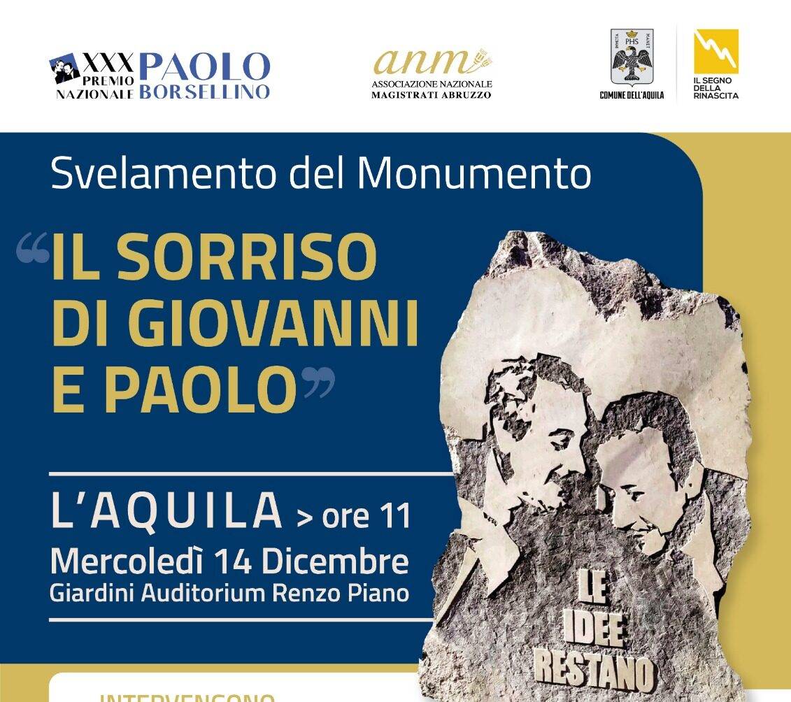 L’AQUILA: AL PARCO DEL CASTELLO SVELAMENTO MONUMENTO ITINERANTE DEDICATO A FALCONE E BORSELLINO