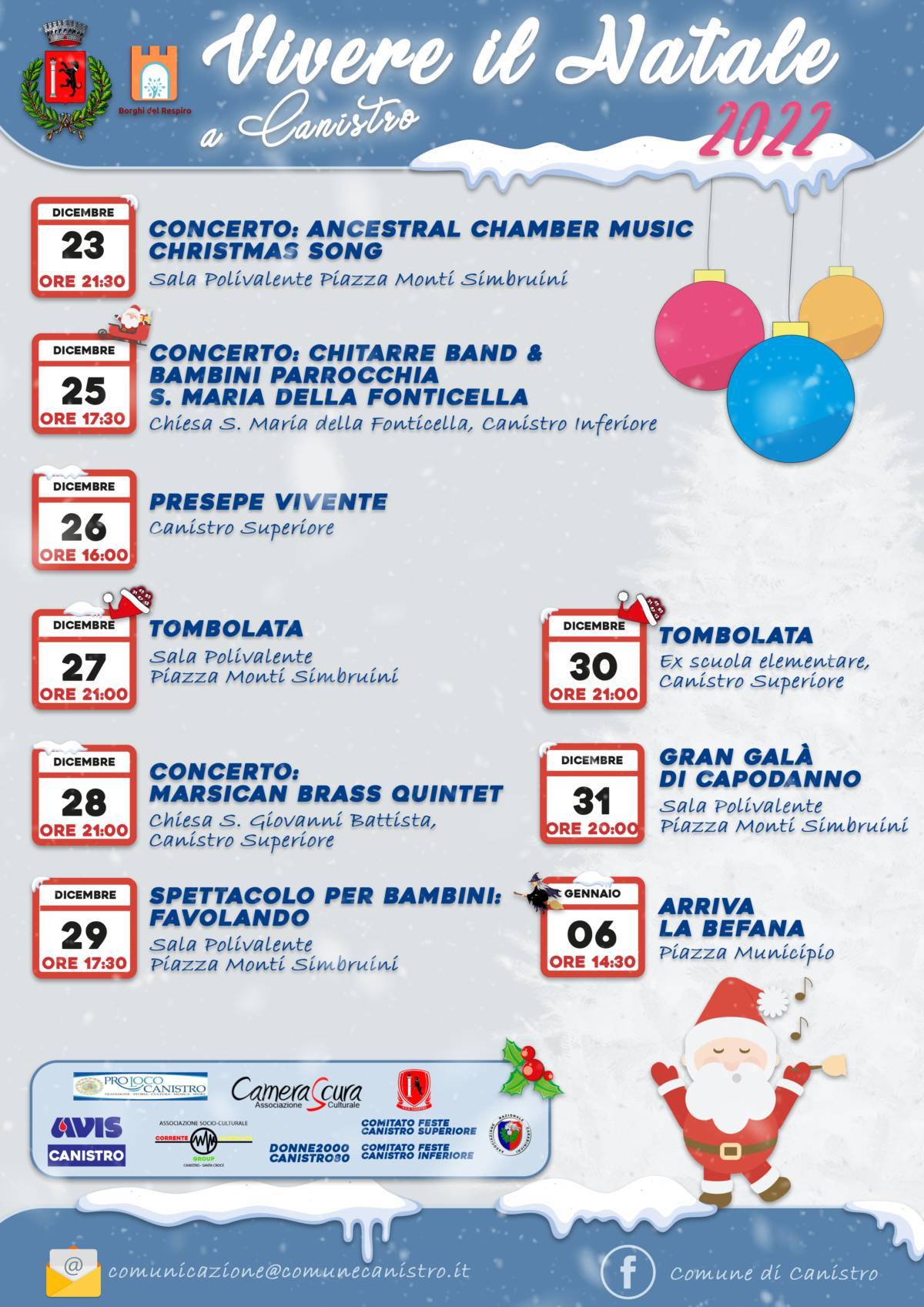 CANISTRO: IL CALENDARIO DEGLI EVENTI DI NATALE