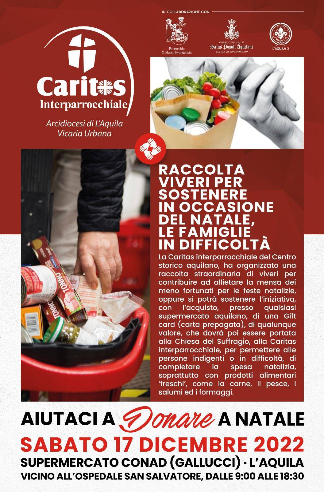 L’AQUILA: PER NATALE LA CARITAS ORGANIZZA RACCOLTA GENERI ALIMENTARI PER MENO FORTUNATI