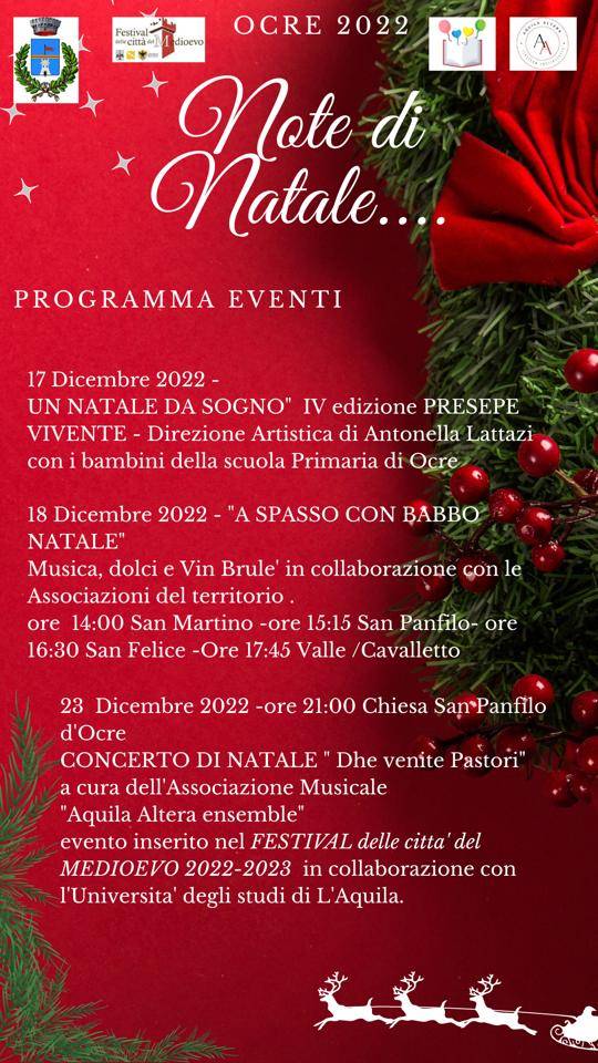 OCRE: AL VIA “NOTE DI NATALE”, IL PROGRAMMA DEGLI EVENTI