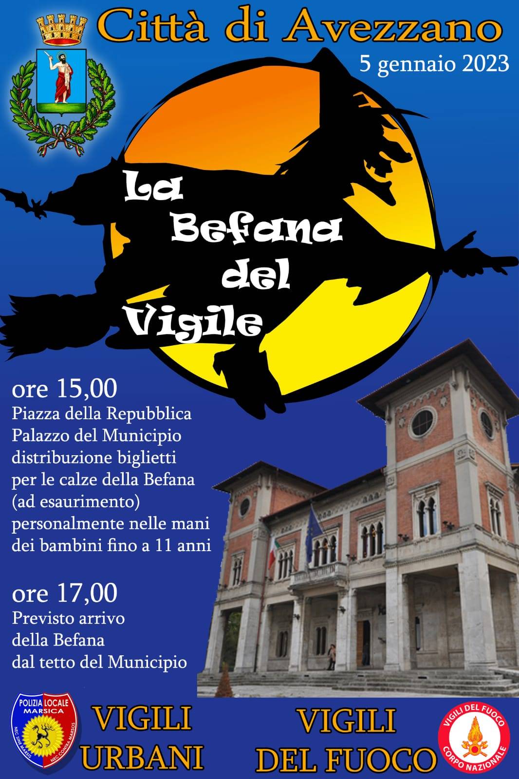 TORNA DOPO DUE ANNI “LA BEFANA DEL VIGILE URBANO”: OGGI INIZIATIVA AD AVEZZANO E DOMANI A CELANO