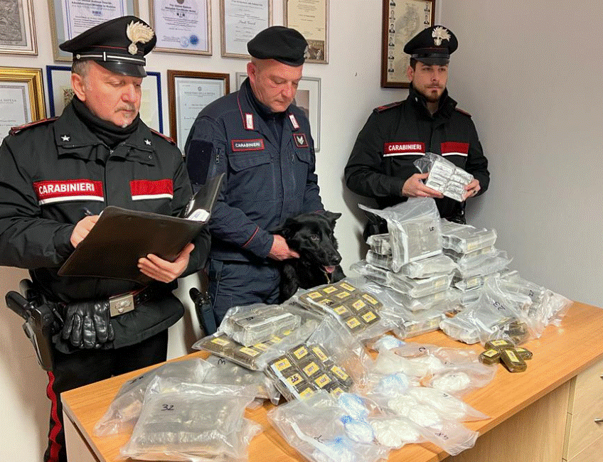 GIULIANOVA: MAXI SEQUESTRO DI HASHISH E COCAINA, GRAZIE AL FIUTO DEL CANE BAGHEERA