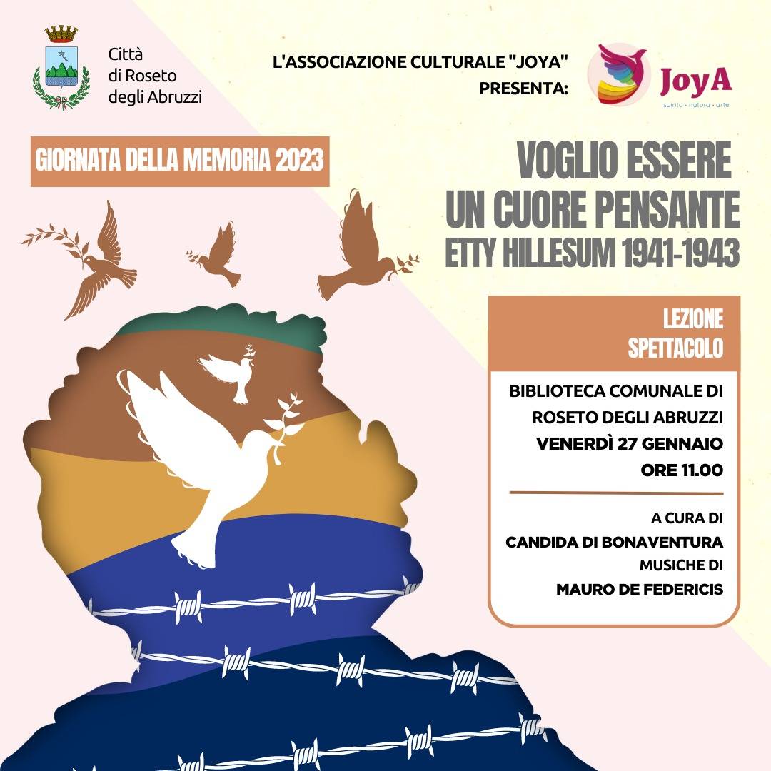ROSETO: LA LEZIONE DI ETTY HILLESUM E LA LETTERA DI LILIANA SEGRE PER LA GIORNATA DELLA MEMORIA
