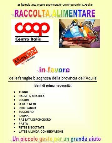 L’AQUILA: COOP SCOPPITO, DOMANI RACCOLTA ALIMENTARE PER POVERI DELLA PROVINCIA
