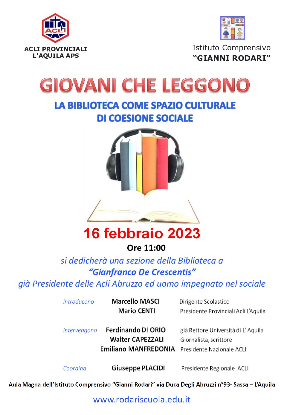 L’AQUILA: UNA SEZIONE DELLA BIBLIOTECA DEL “RODARI” INTITOLATA A GIANFRANCO DE CRESCENTIS