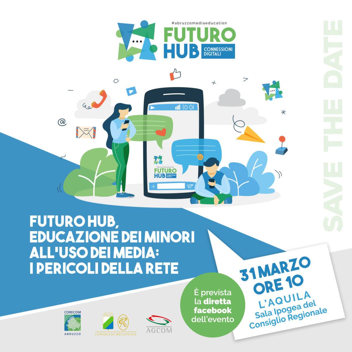 FUTURO HUB, EDUCAZIONE DEI MINORI ALL’USO DEI MEDIA: IL 31 MARZO AL VIA TOUR DEL CORECOM ABRUZZO