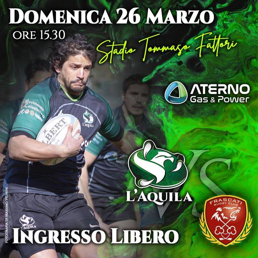 RUGBY L’AQUILA: SFIDA ALLO STADIO FATTORI CONTRO IL FRASCATI, LA DIRETTA
