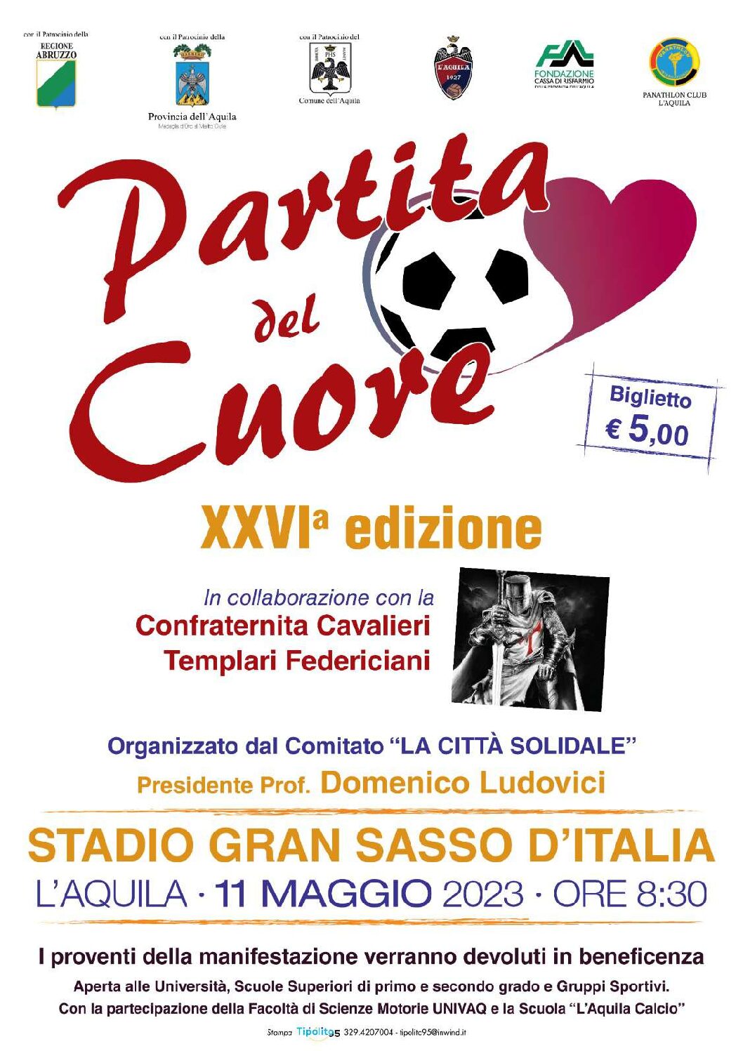 SOLIDARIETA’ E SPORT: TORNA “LA PARTITA DEL CUORE” ALLO STADIO GRAN SASSO DELL’AQUILA