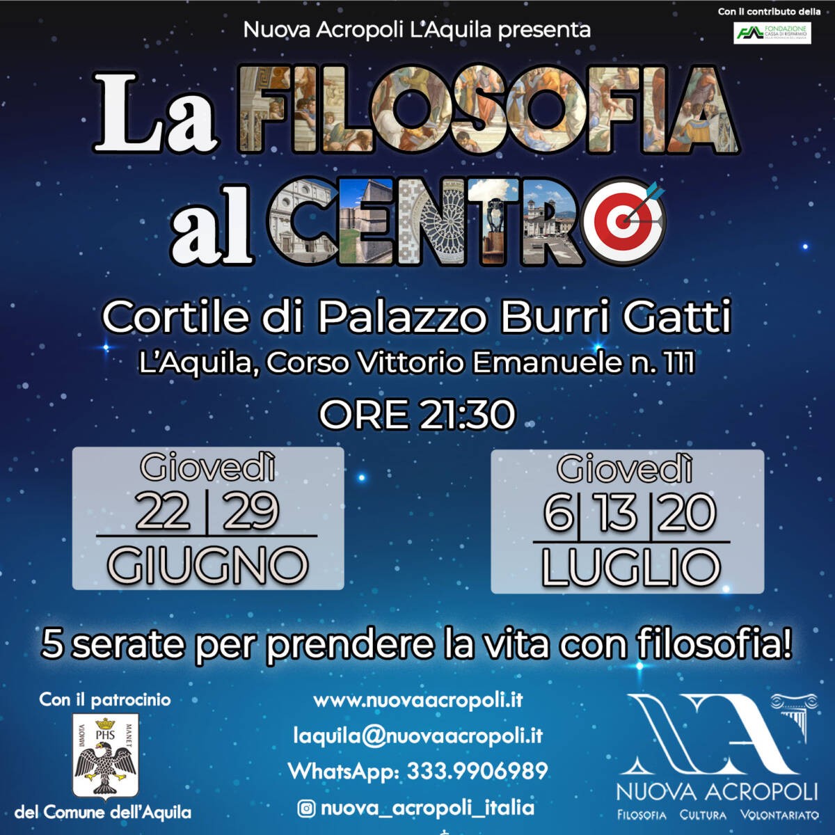 L’AQUILA: “LA FILOSOFIA AL CENTRO”, IL PROGRAMMA DEL CICLO DI INCONTRI
