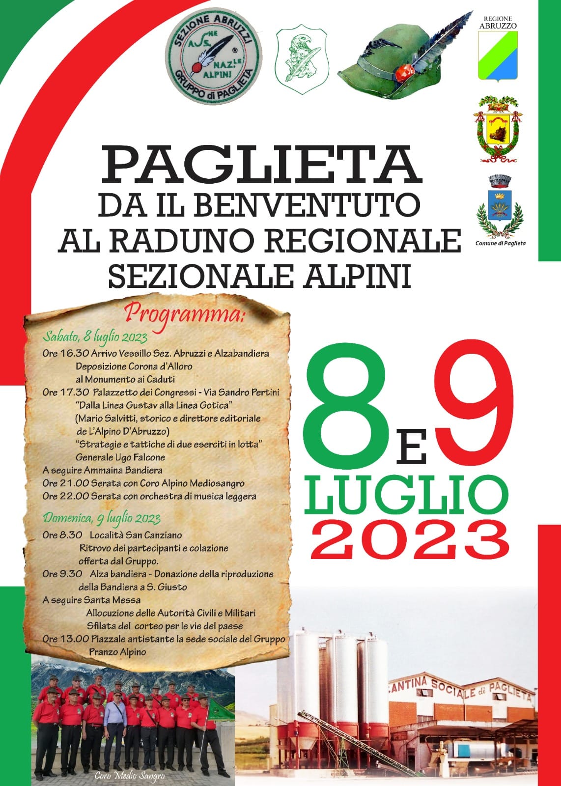 PAGLIETA: L’’8 E IL 9 LUGLIO IL RADUNO REGIONALE SEZIONALE DEGLI ALPINI