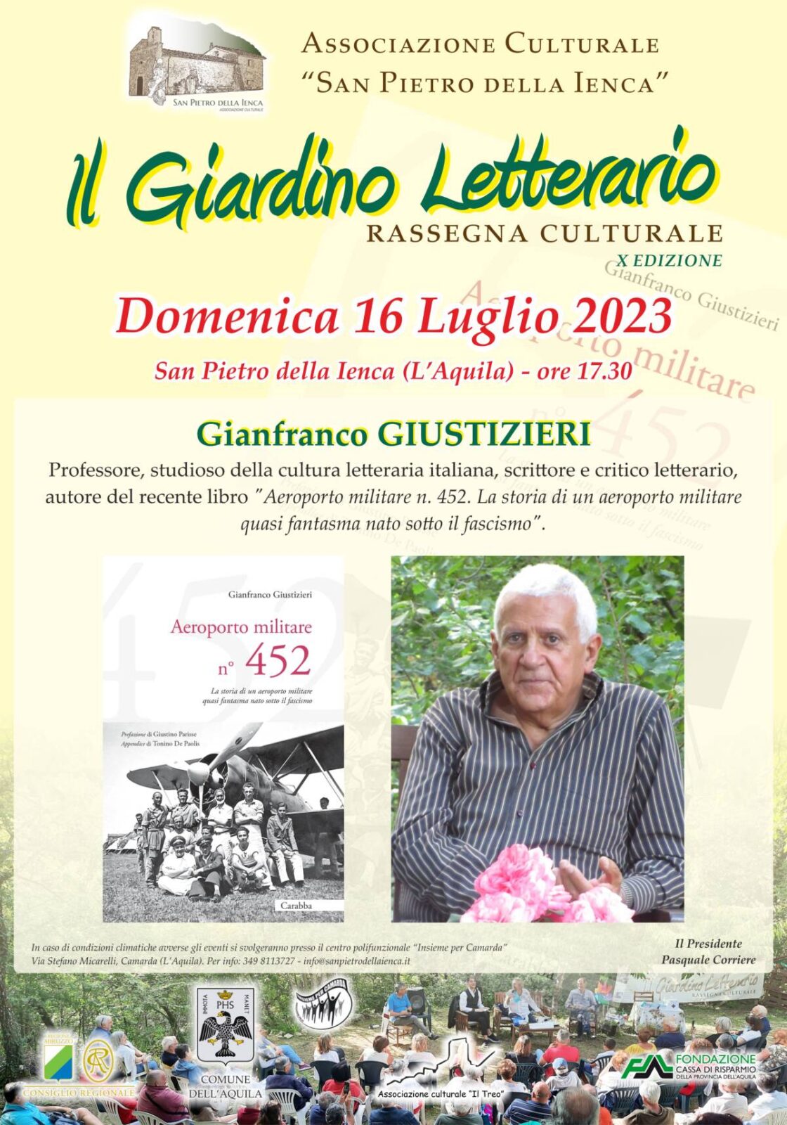 GIARDINO LETTERARIO L’AQUILA: DOMENICA 16  OSPITE LO SCRITTORE GIANFRANCO GIUSTIZIERI