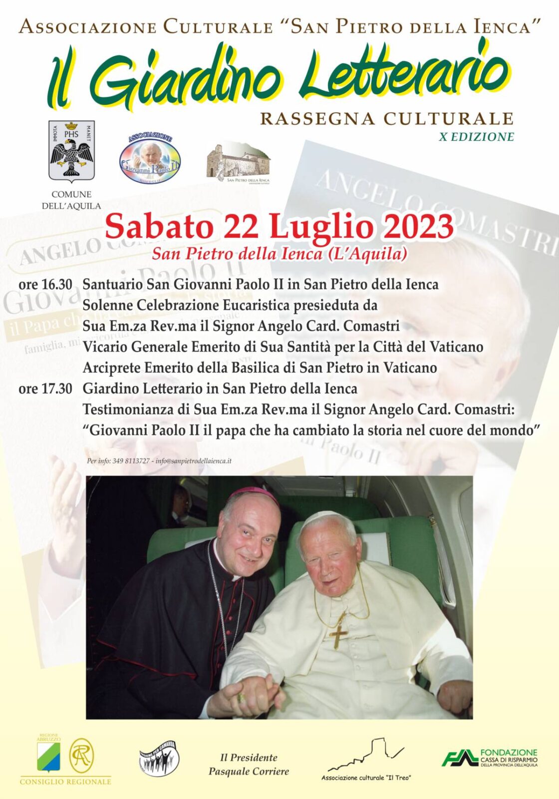 GIARDINO LETTERARIO ALL’AQUILA: IL 22 LUGLIO IL CARDINALE COMASTRI OSPITE A SAN PIETRO DELLA IENCA