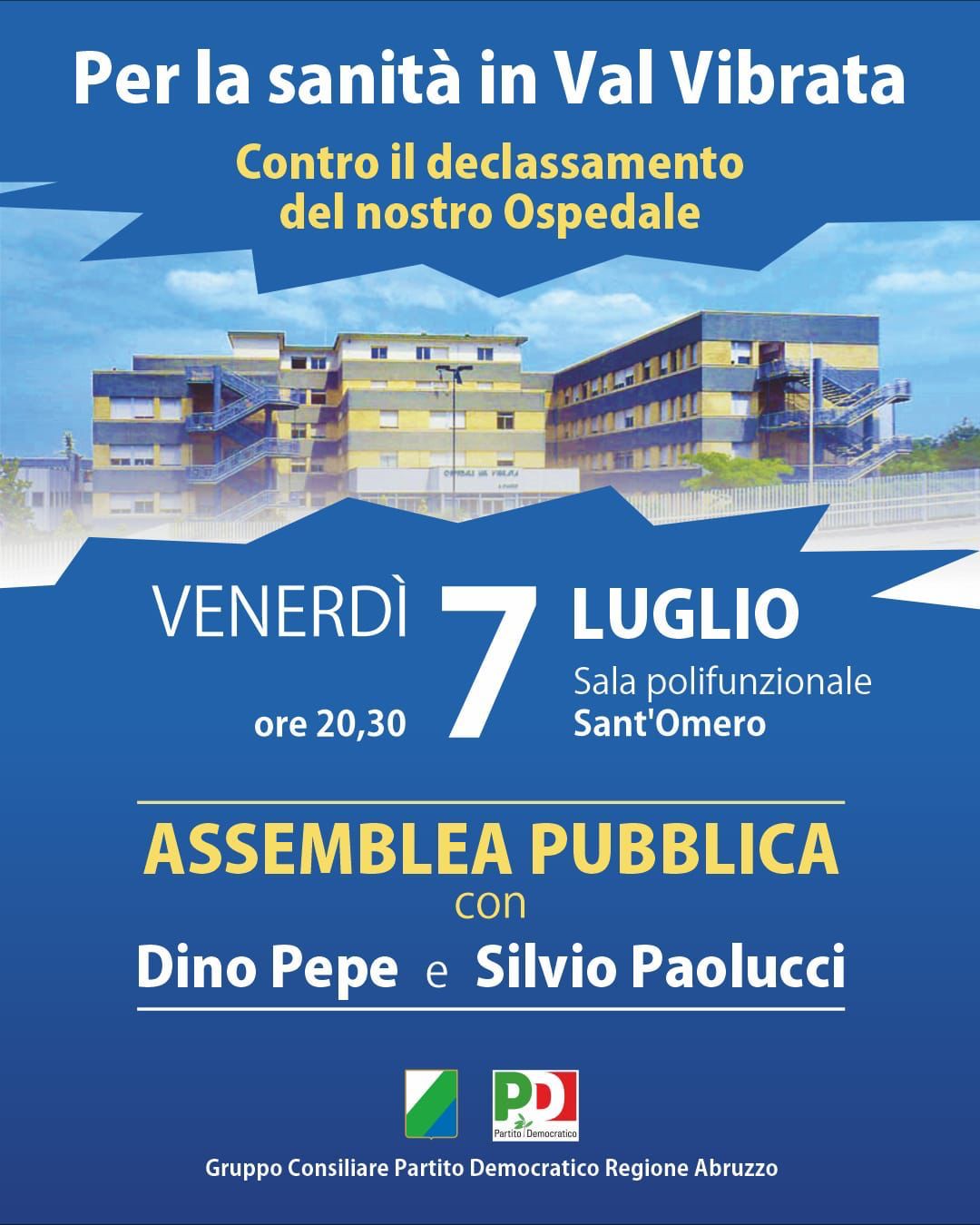 ASSEMBLEA PUBBLICA SULLA SANITA’ IN VAL VIBRATA: PEPE (PD), “PENALIZZATO OSPEDALE DI SANT’OMERO”