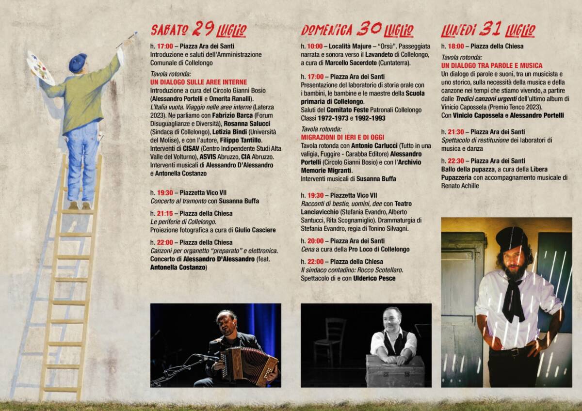 FESTIVAL DELLE CULTURE POPOLARI: A COLLELONGO PAROLE E MUSICA CON CAPOSSELA, PESCE E D’ALESSANDRO