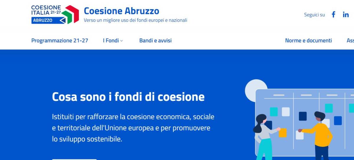 COESIONE ABRUZZO: ONLINE NUOVO PORTALE FONDI EUROPEI E NAZIONALI