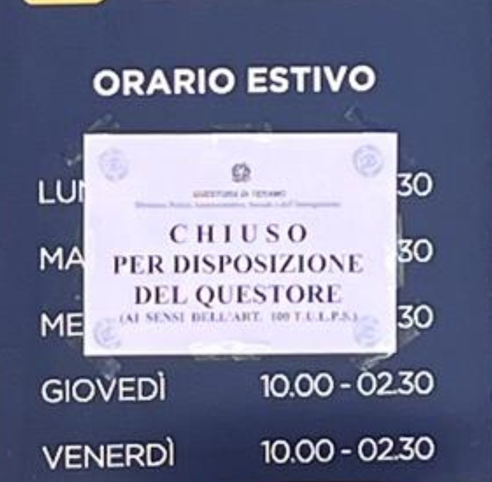 ALBA ADRIATICA: QUESTORE CHIUDE PER 7 GIORNI CENTRO SCOMMESSE, “VI CIRCOLANO TROPPI PREGIUDICATI”