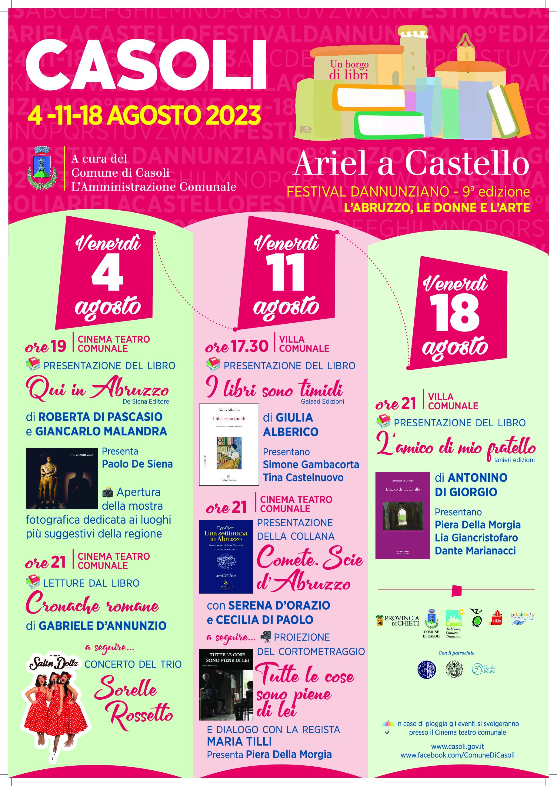 CASOLI: INIZIA OGGI “ARIEL A CASTELLO”, FESTIVAL DANNUNZIANO ARTICOLATO SU TRE GIORNATE