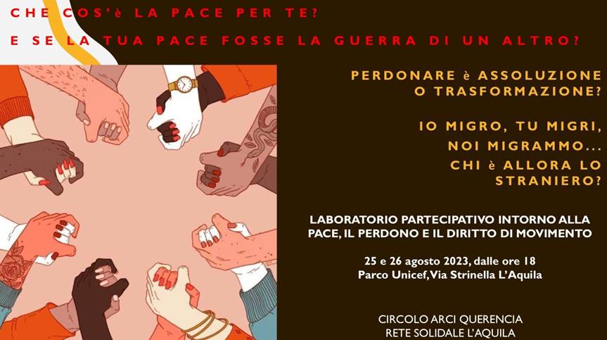 PERDONANZA L’AQUILA: AL PARCO UNICEF DUE GIORNI DI DIBATTITO SU PACE, PERDONO E MIGRAZIONE