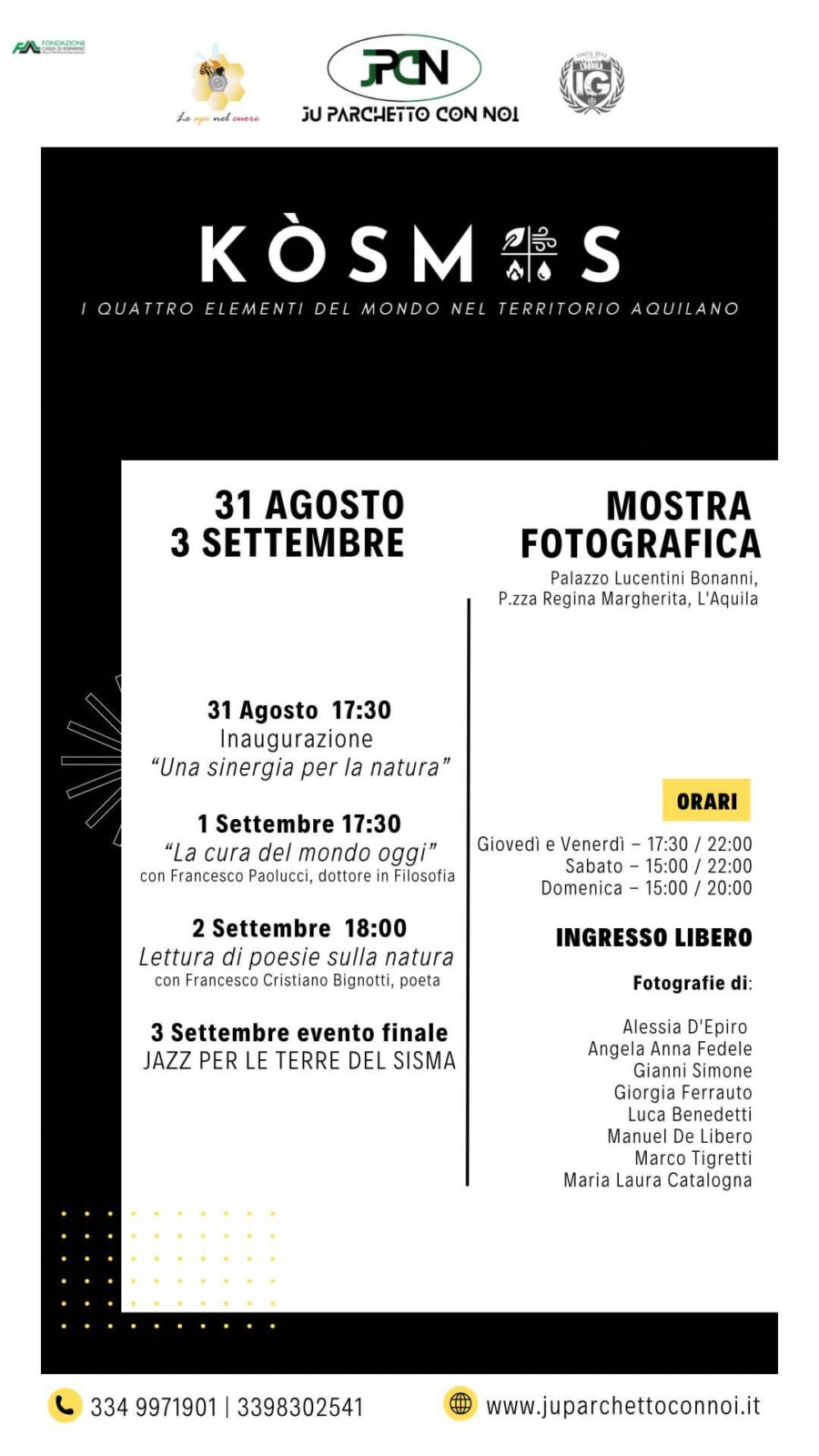 L’AQUILA: DAL 31 AGOSTO AL 3 SETTEMBRE MOSTRA FOTOGRAFICA A PALAZZO LUCENTINI BONANNI