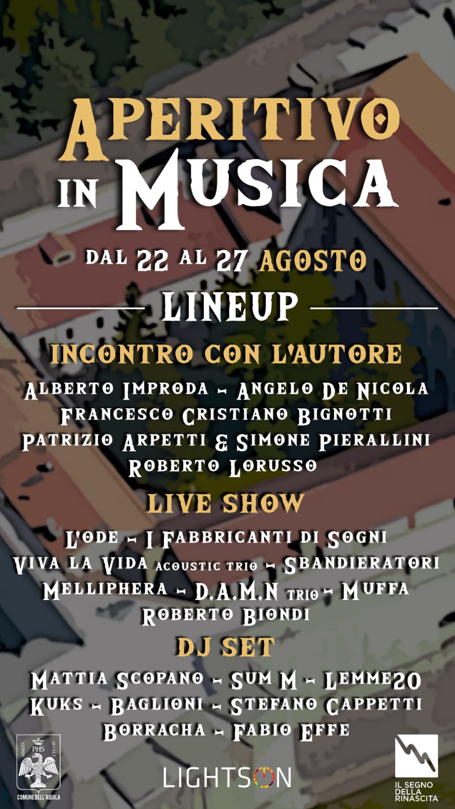 L’AQUILA: APERITIVO IN MUSICA AL PARCO DEL CASTELLO, IL PROGRAMMA