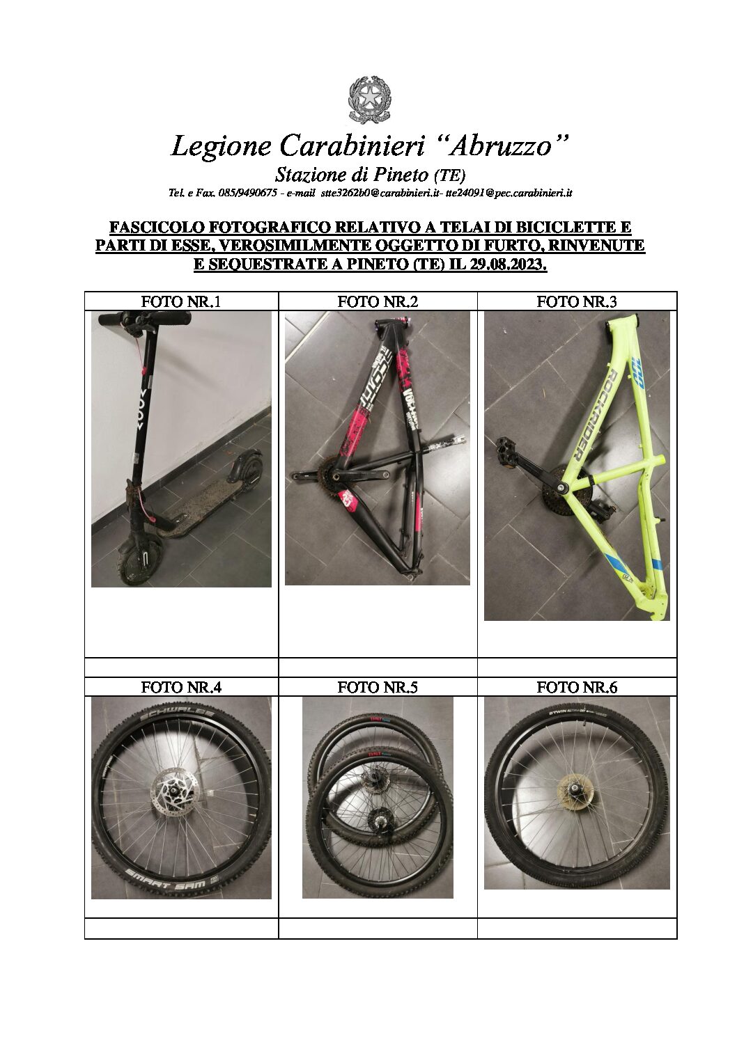 PINETO: RECUPERATI DAI CARABINIERI MONOPATTINI E BICI ELETTRICHE RUBATE, SI CERCANO I PROPRIETARI