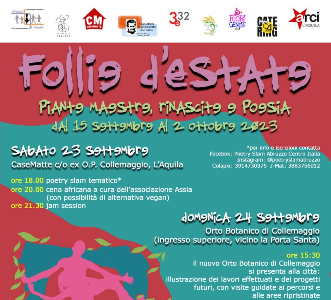 L’AQUILA, ”FOLLIE D’ESTATE”: CONTINUANO GLI APPUNTAMENTI DEL FESTIVAL DEDICATO ALLA SALUTE MENTALE