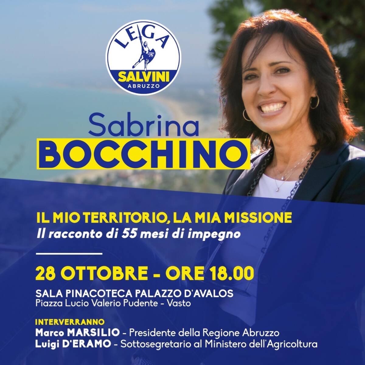 “IL MIO TERRITORIO. LA MIA PASSIONE”: BOCCHINO (LEGA), IL 28 A VASTO BILANCIO DI 55 MESI IN REGIONE