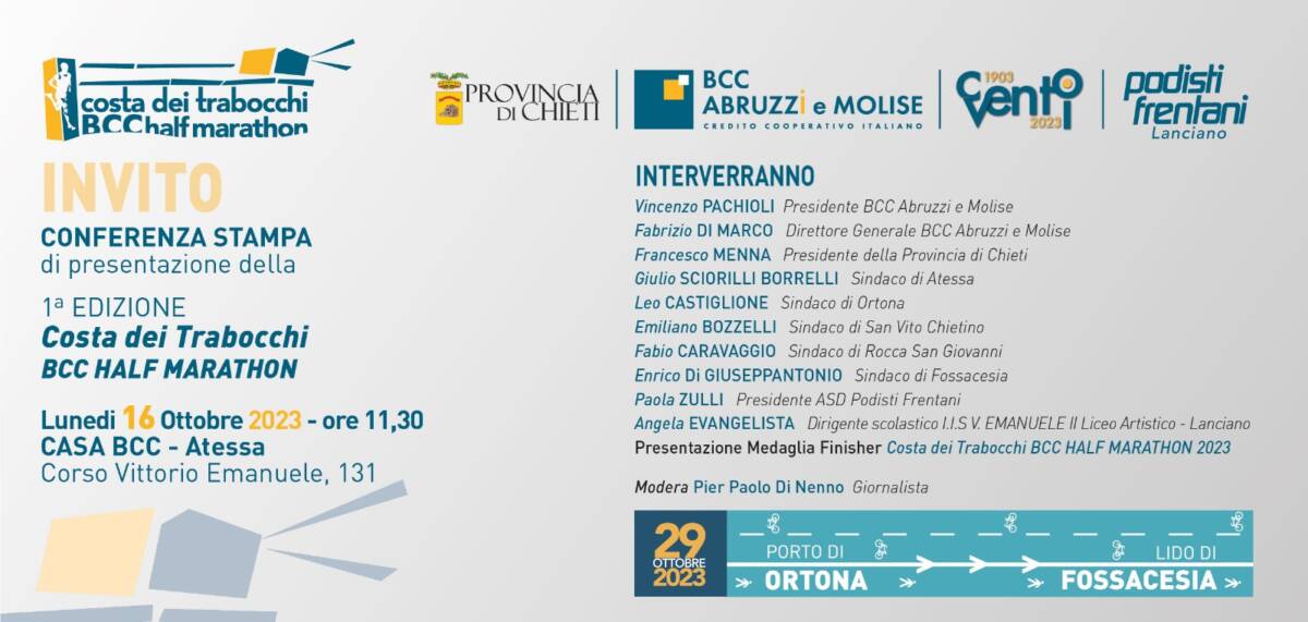 “COSTA DEI TRABOCCHI BCC HALF MARATHON”, GARA PODISTICA SULLA VIA VERDE