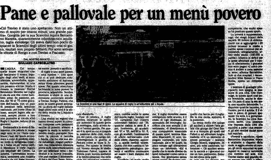L’AQUILA, ADDIO A BENIAMINO MANETTA: “EMBLEMA DEL RUGBY, DI CUORE E GENEROSITA'”