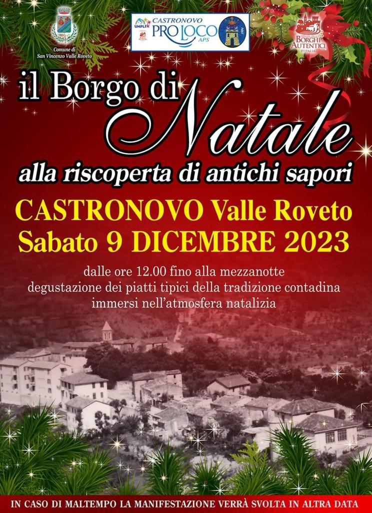 SAN VINCENZO VALLE ROVETO: A CASTRONOVO ATTESA PER LA QUARTA EDIZIONE DEL “BORGO DI NATALE”
