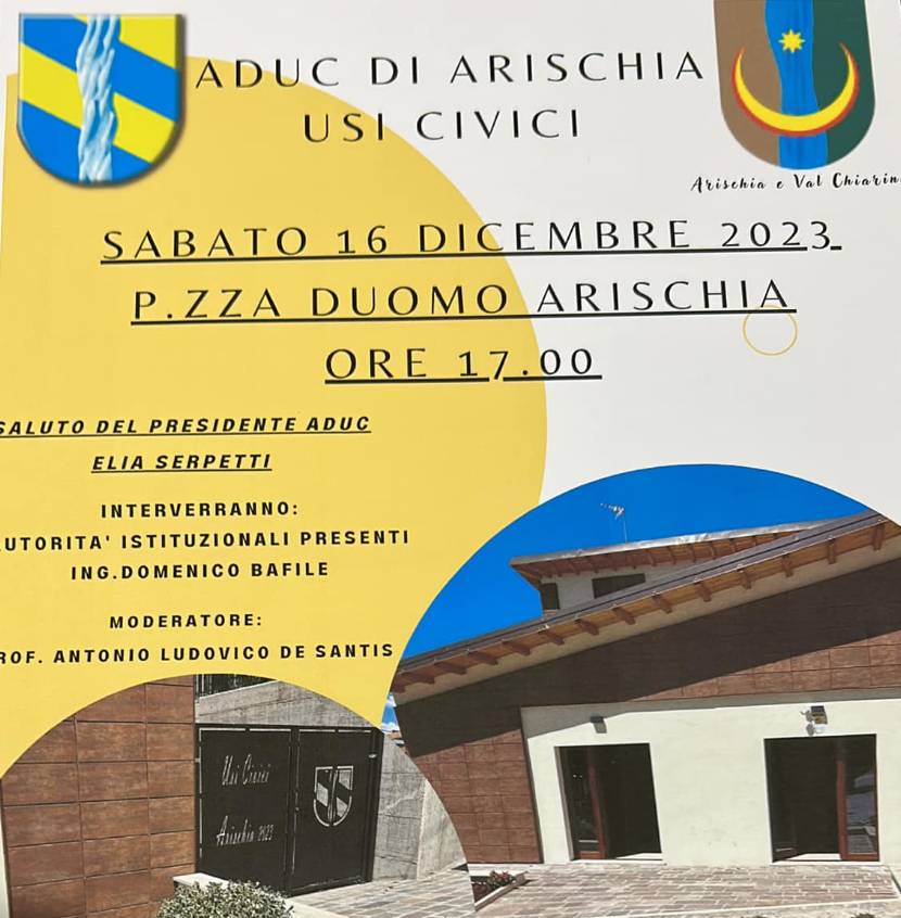 L’AQUILA: SABATO INAUGURAZIONE NUOVA SEDE ADUC DI ARISCHIA