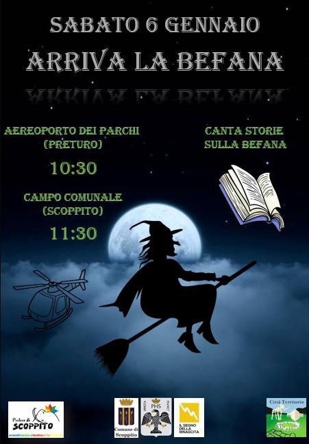 ALL’AEROPORTO DEI PARCHI E A SCOPPITO IL 6 GENNAIO ARRIVA LA BEFANA DELLA CITTA’ TERRITORIO