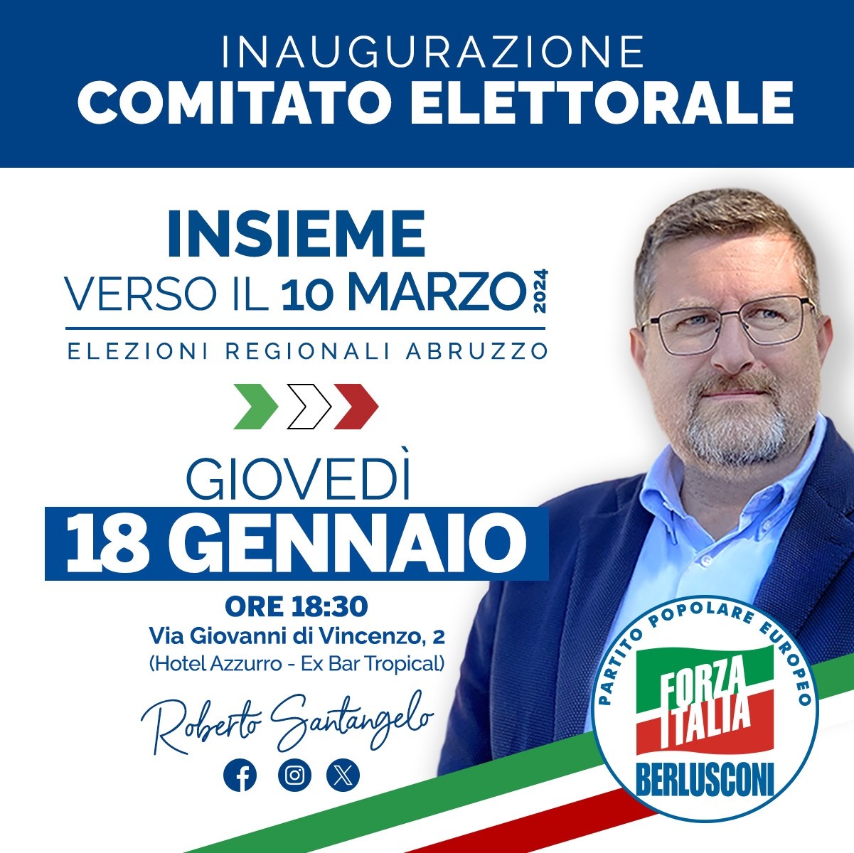 GIOVEDI’  ALL’AQUILA INAUGURAZIONE DEL COMITATO ELETTORALE DI ROBERTO SANTANGELO