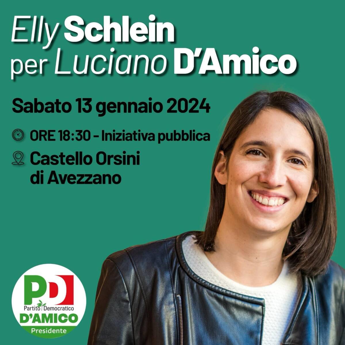 REGIONALI: PD, SABATO ELLY SCHLEIN AD AVEZZANO A SOSTEGNO DI D’AMICO