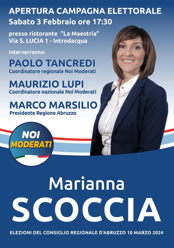 REGIONALI: INAUGURAZIONE CAMPAGNA ELETTORALE MARIANNA SCOCCIA CON LEADER NOI MODERATI MAURIZIO LUPI