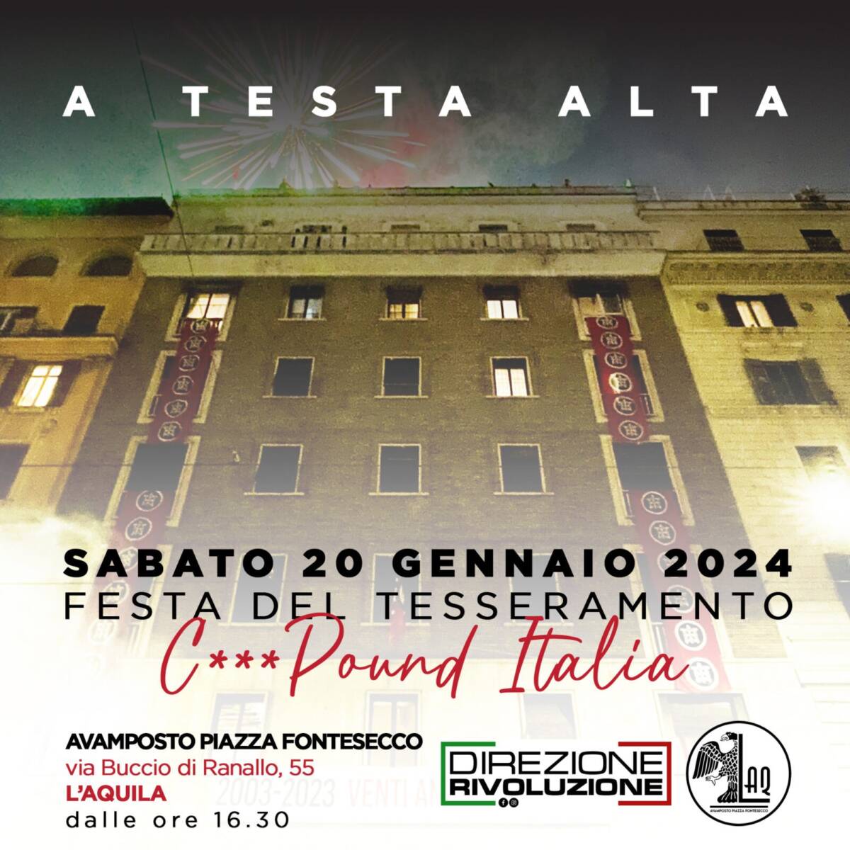 L’AQUILA: CASAPOUND, SABATO 20 GENNAIO FESTA DEL TESSERAMENTO 