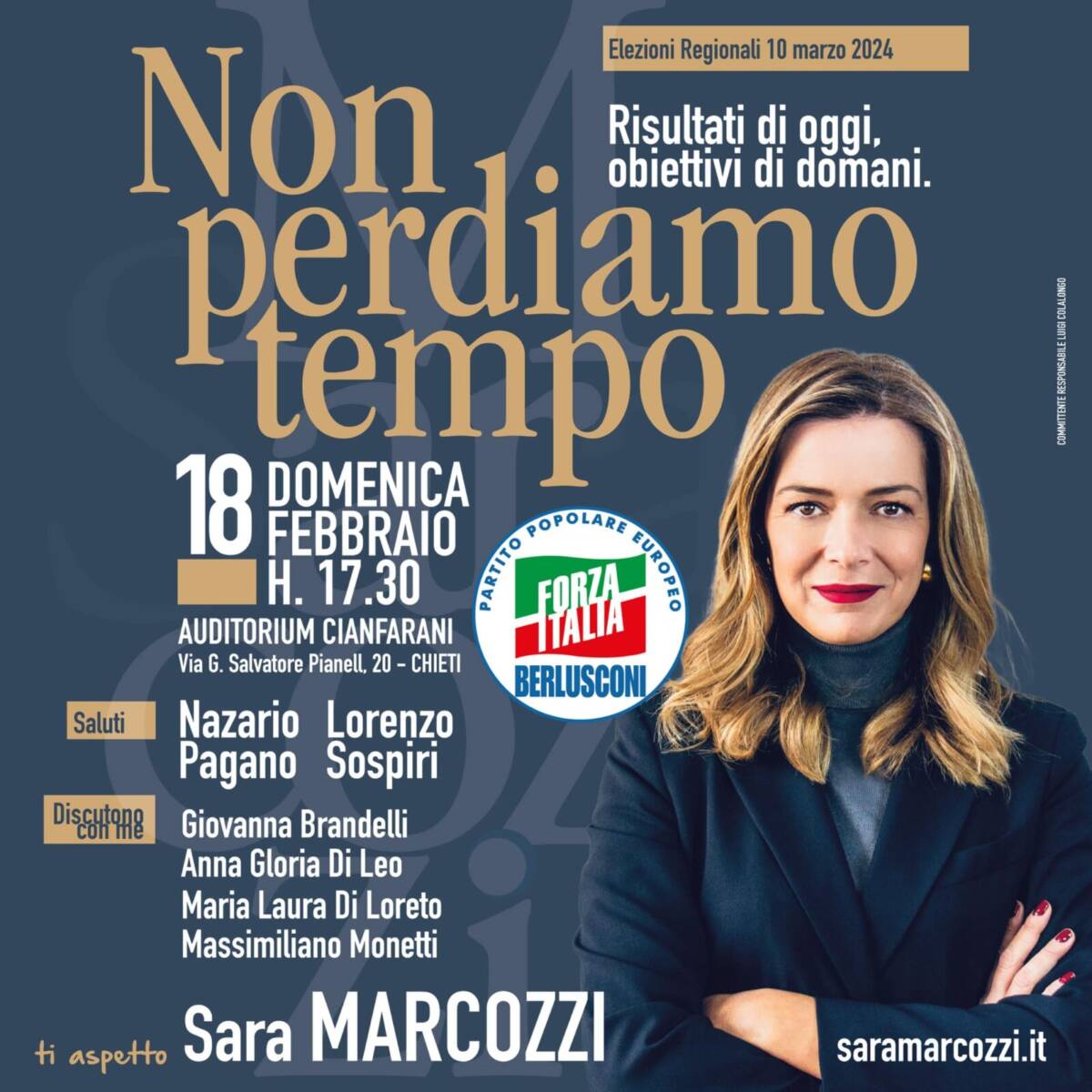 REGIONALI: DOMENICA A CHIETI CONVEGNO ORGANIZZATO DA SARA MARCOZZI (FI) CON SOSPIRI E PAGANO