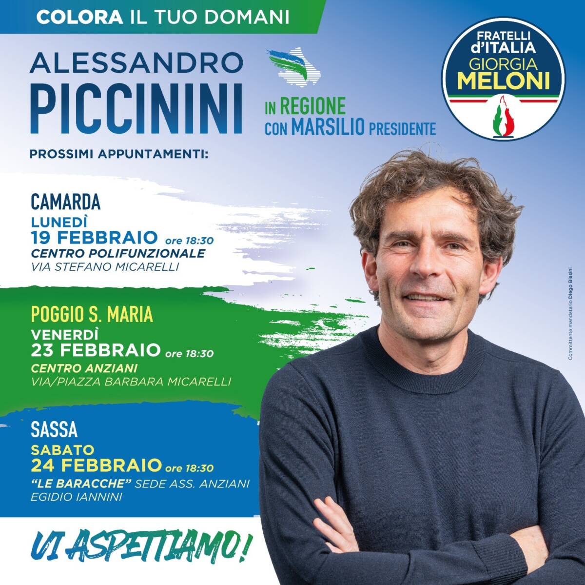 REGIONALI: PICCININI (FDI) INCONTRA OGGI GLI ELETTORI AQUILANI A CAMARDA E POGGIO SANTA MARIA