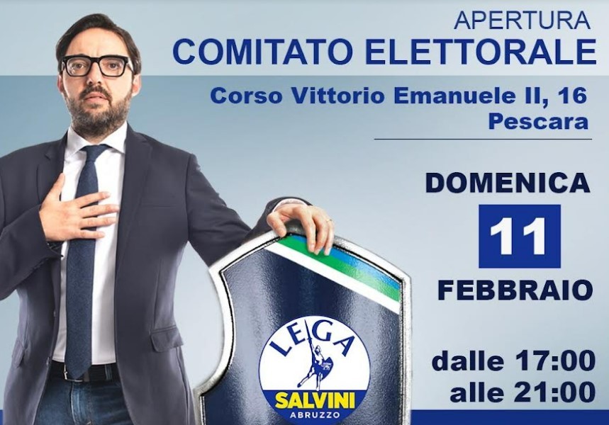 REGIONALI ABRUZZO: D’INCECCO E SULPIZIO (LEGA) INAUGURANO IL COMITATO ELETTORALE A PESCARA