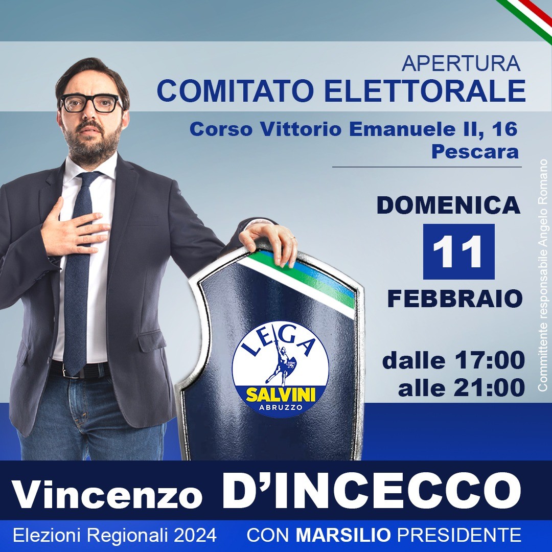 REGIONALI: DOMENICA A PESCARA INAUGURAZIONE COMITATO ELETTORALE D’INCECCO E SULPIZIO