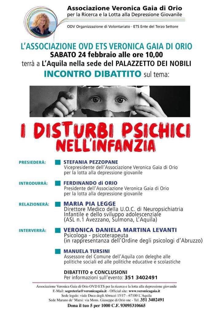 I DISTURBI PSICHICI NELL’INFANZIA: INCONTRO-DIBATTITO A L’AQUILA