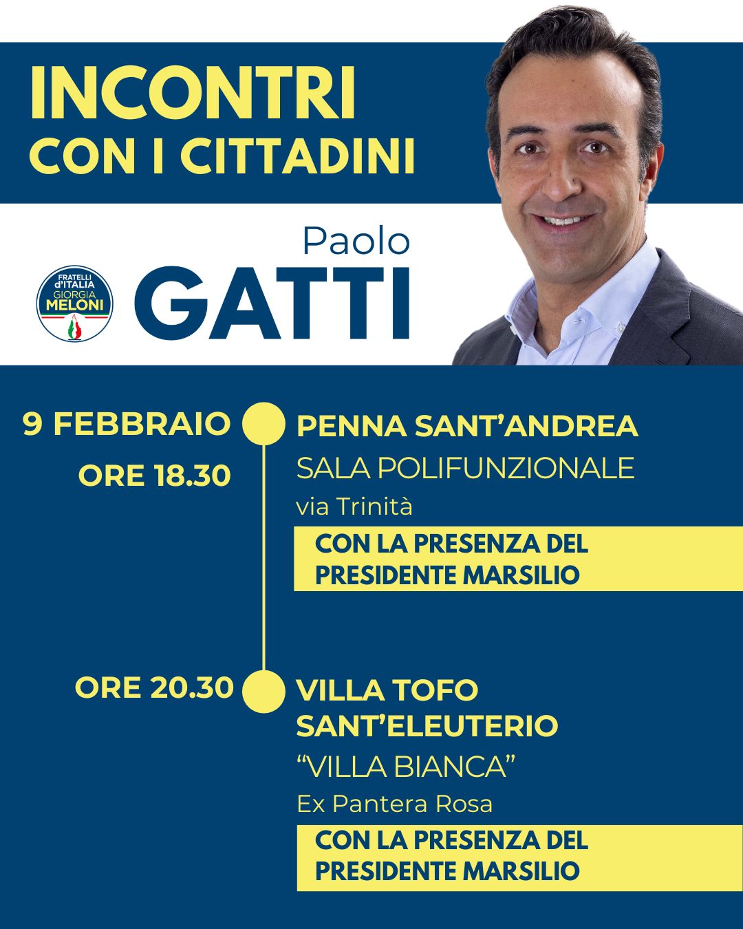 REGIONALI: DUE INCONTRI DEL CANDIDATO PAOLO GATTI NEL TERAMANO. AGLI EVENTI CI SARA’ MARSILIO