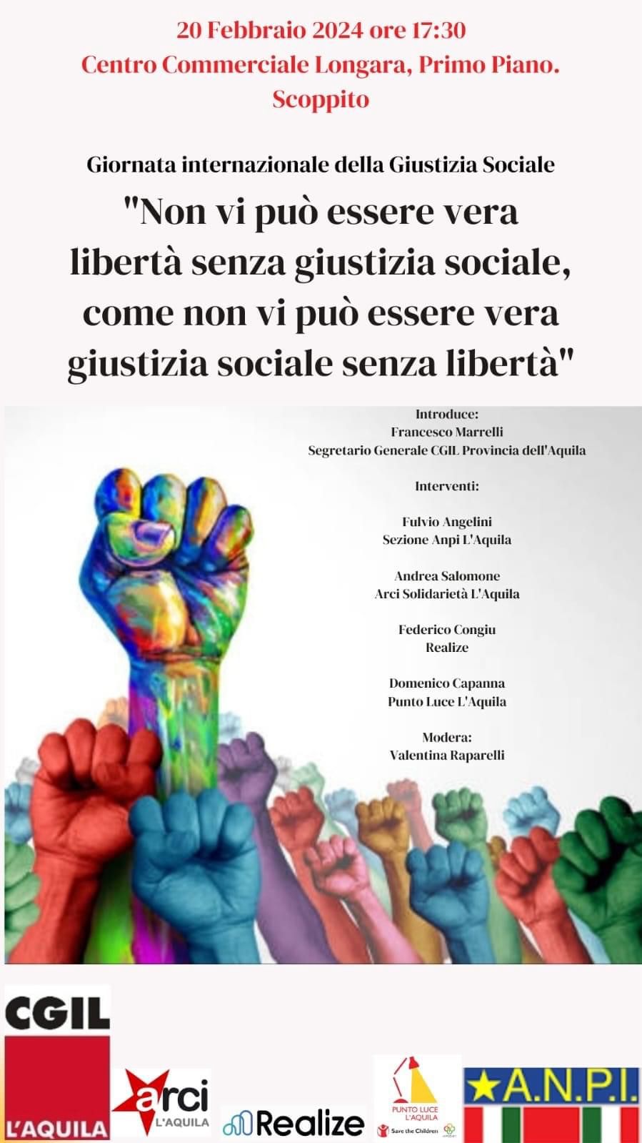 GIORNATA DELLA GIUSTIZIA SOCIALE: CONVEGNO A SCOPPITO ORGANIZZATO DA CGIL E ANPI