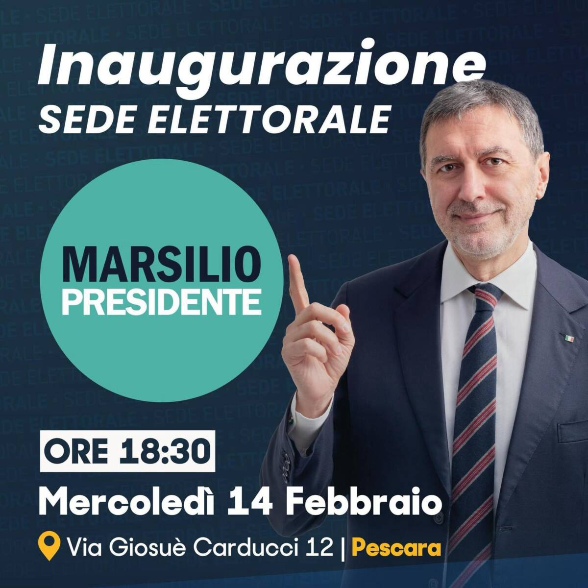 REGIONALI: SEDE ELETTORALE “MARSILIO PRESIDENTE”, DOMANI INAUGURAZIONE A PESCARA