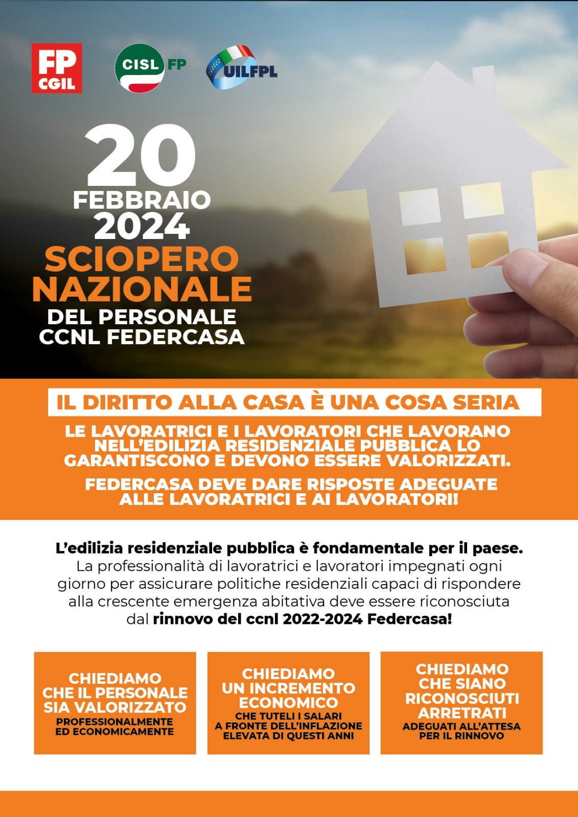 L’AQUILA: “IL DIRITTO ALLA CASA E’ UNA COSA SERIA”, SCIOPERO PERSONALE CCNL FEDERCASA