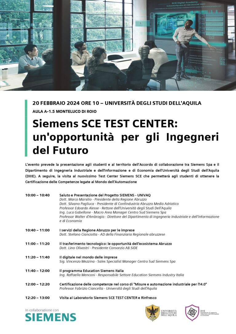 L’AQUILA: ACCORDO UNIVAQ-SIEMENS PER CENTRO ALTA FORMAZIONE