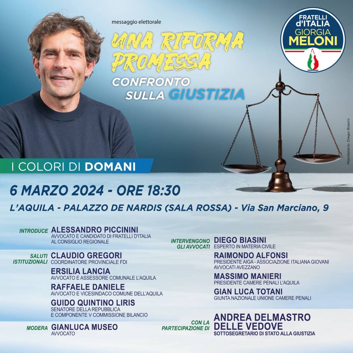 PICCININI PROPONE UN CONFRONTO SULLA GIUSTIZIA ALL’AQUILA CON IL SOTTOSEGRETARIO DELMASTRO